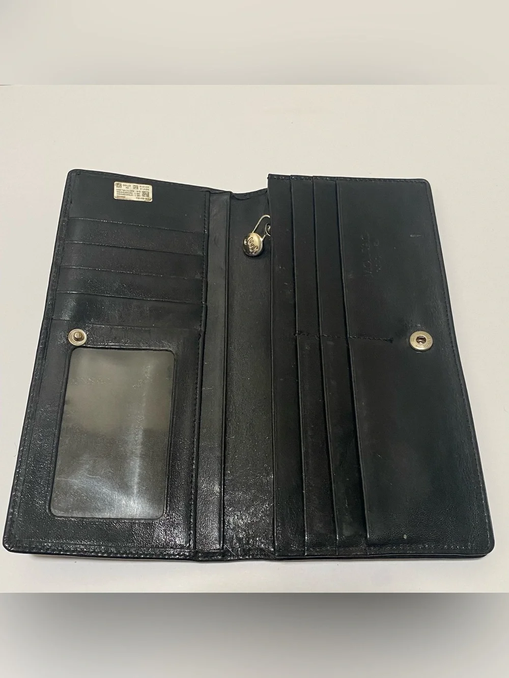 MONSAC Original Black Leather Long Trifold Checkbook Wallet ID Window Snap